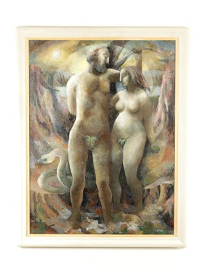 Lot 1002 - CHRISTINE BATCHELER NISBET (AMERICAN 1902-1990). OIL ON CANVAS ADAM AND EVE