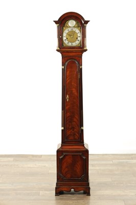 Lot 1690 - JAMES GORDON, BEITH. A LATE 19TH CENTURY FIGURED MAHOGANY WEIGHT DRIVEN MINIATURE LONGCASE CLOCK