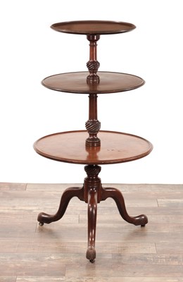 Lot 1248 - A GEORGE III MAHOGANY THREE TIER DUMB WAITER