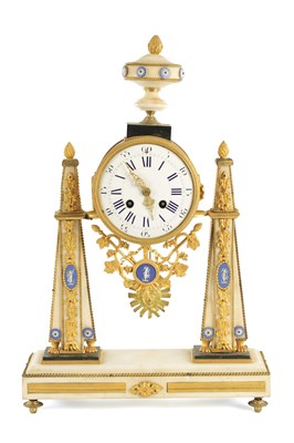 Lot 1626 - A 19TH CENTURY FRENCH WHITE MARBLE AND ORMOLU MANTEL CLOCK