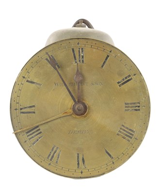 Lot 1495 - WHITEHURST & SON, DERBY, A EARLY 19TH CENTURY HOOK AND SPIKE TIMEPIECE ALARM CLOCK