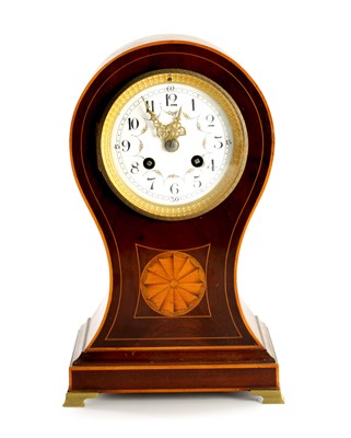 Lot 1662 - AN EDWARDIAN FRENCH INLAID STRIKING MANTLE CLOCK