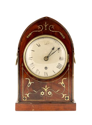 Lot 1518 - A REGENCY BRASS INLAID FUSSE MANTEL CLOCK
