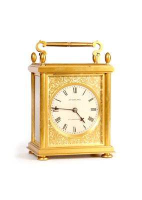 Lot 1734 - JAMES GOWLAND 52 LONDON WALL. A LARGE MID 19TH CENTURY ENGLISH GILT CASED FUSEE CARRIAGE CLOCK