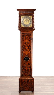 Lot 1671 - JOHN FINCH, LONDON. A FINE LATE 17TH CENTURY 11" MONTH DURATION WALNUT AND PANELLED MARQUETRY LONGCASE CLOCK