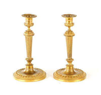 Lot 817 - A PAIR OF 19TH CENTURY ORMOLU FRENCH CANDLESTICKS
