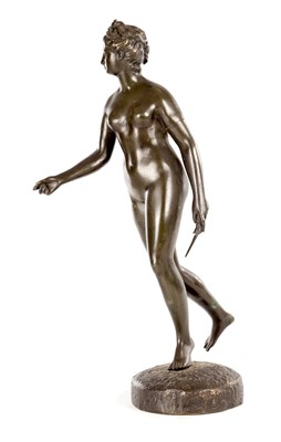 Lot 860 - AFTER. JEAN ANTOINE HOUDON (1741-1828), A LATE 19TH CENTURY FIGURAL BRONZE OF DIANA THE HUNTRESS