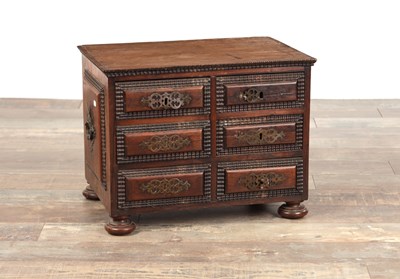 Lot 1128 - AN 18TH CENTURY PORTUGUESE HARDWOOD TABLE TOPPED CHEST