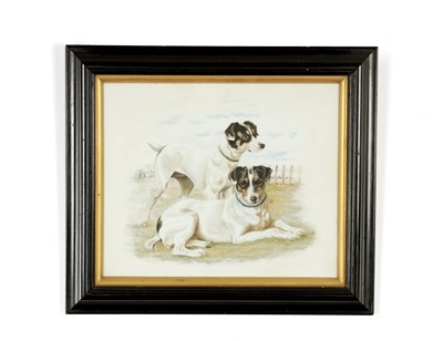 Lot 92 - A LATE 19TH CENTURY PORCELAIN PLAQUE OF TWO JACK RUSSELLS