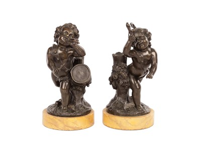 Lot 856 - A PAIR OF 19TH CENTURY BRONZE CHERUBS AFTER COLIDON