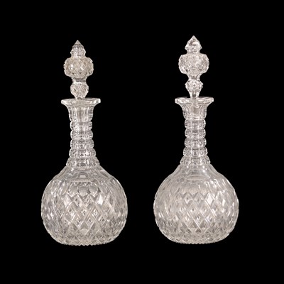 Lot 17 - A GOOD PAIR OF 19TH CENTURY CUT GLASS DECANTERS