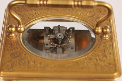 Lot 1465 - A LATE 19TH CENTURY FRENCH ENGRAVED STRIKING CARRIAGE CLOCK