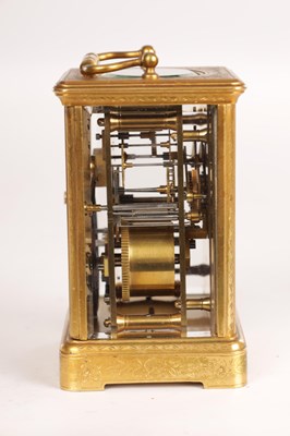 Lot 1465 - A LATE 19TH CENTURY FRENCH ENGRAVED STRIKING CARRIAGE CLOCK