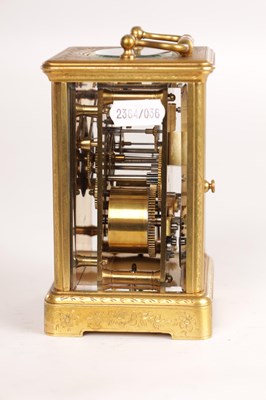 Lot 1465 - A LATE 19TH CENTURY FRENCH ENGRAVED STRIKING CARRIAGE CLOCK
