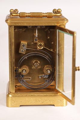 Lot 1465 - A LATE 19TH CENTURY FRENCH ENGRAVED STRIKING CARRIAGE CLOCK