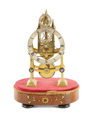 Lot 1467 - A MID 19TH CENTURY MINIATURE SKELETON CLOCK WITH REGULATION AND SECONDS DIALS