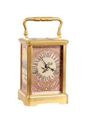 Lot 1604 - A LATE 19TH CENTURY FRENCH PORCELAIN PANELLED REPEATING CARRIAGE CLOCK