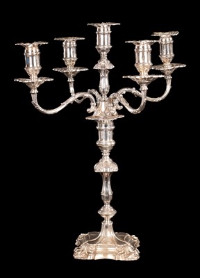 Lot 488 - A VICTORIAN FIVE-BRANCH SILVER CANDELABRA