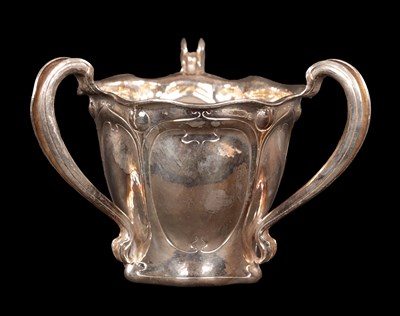 Lot 448 - AN AMERICAN, GORHAM MARTELE, ART NOUVEAU STYLE THREE-HANDLED WINE COOLER