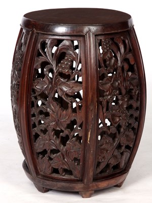 Lot 125 - A CHINESE HARDWOOD CIRCULAR BULBOUS JARDINERE...