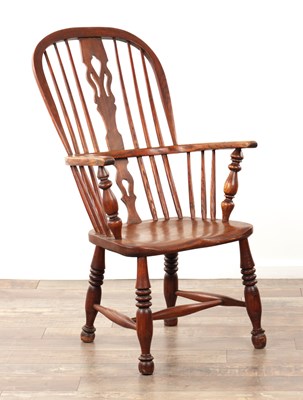 Lot 1236 - A 19TH CENTURY ASH AND ELM WINDSOR ARMCHAIR