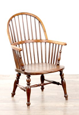 Lot 1346 - A 19TH CENTURY ASH AND ELM STICK BACK WINDSOR CHAIR