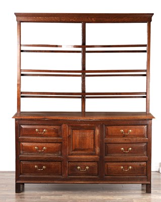 Lot 1368 - A 19TH CENTURY OAK DRESSER BASE AND RACK
