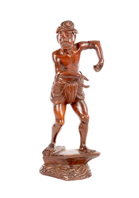Lot 238 - A 19TH CENTURY BURMESE CARVED HARDWOOD STATUE OF A FARMER