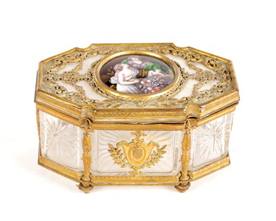 Lot 840 - A FINE 19TH CENTURY CAST GILT ORMOLU AND GLASS PANELLED LADIES DRESSING TABLE CASKET