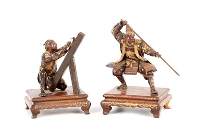 Lot 247 - A FINE PAIR OF LATE 19TH CENTURY JAPANESE MEIJI BRONZE FIGURAL SCULPTURES BY MIYAO