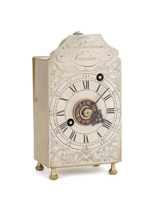 Lot 1556 - JOHN MONKHOUSE, LONDON. A SMALL GEORGE III VERGE ALARM TABLE CLOCK