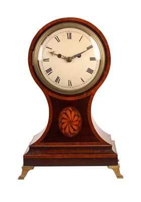 Lot 1707 - MARRIOTT LONDON A GEORGE III SHELL INLAID AND CROSS BRANDED MAHOGANY BALLOON SHAPED BRACKET CLOCK