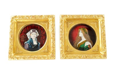 Lot 792 - P BONNAUD (1865 - 1930) A FINE PAIR OF CONVEX LIMOGES ENAMEL CIRCULAR PLAQUES