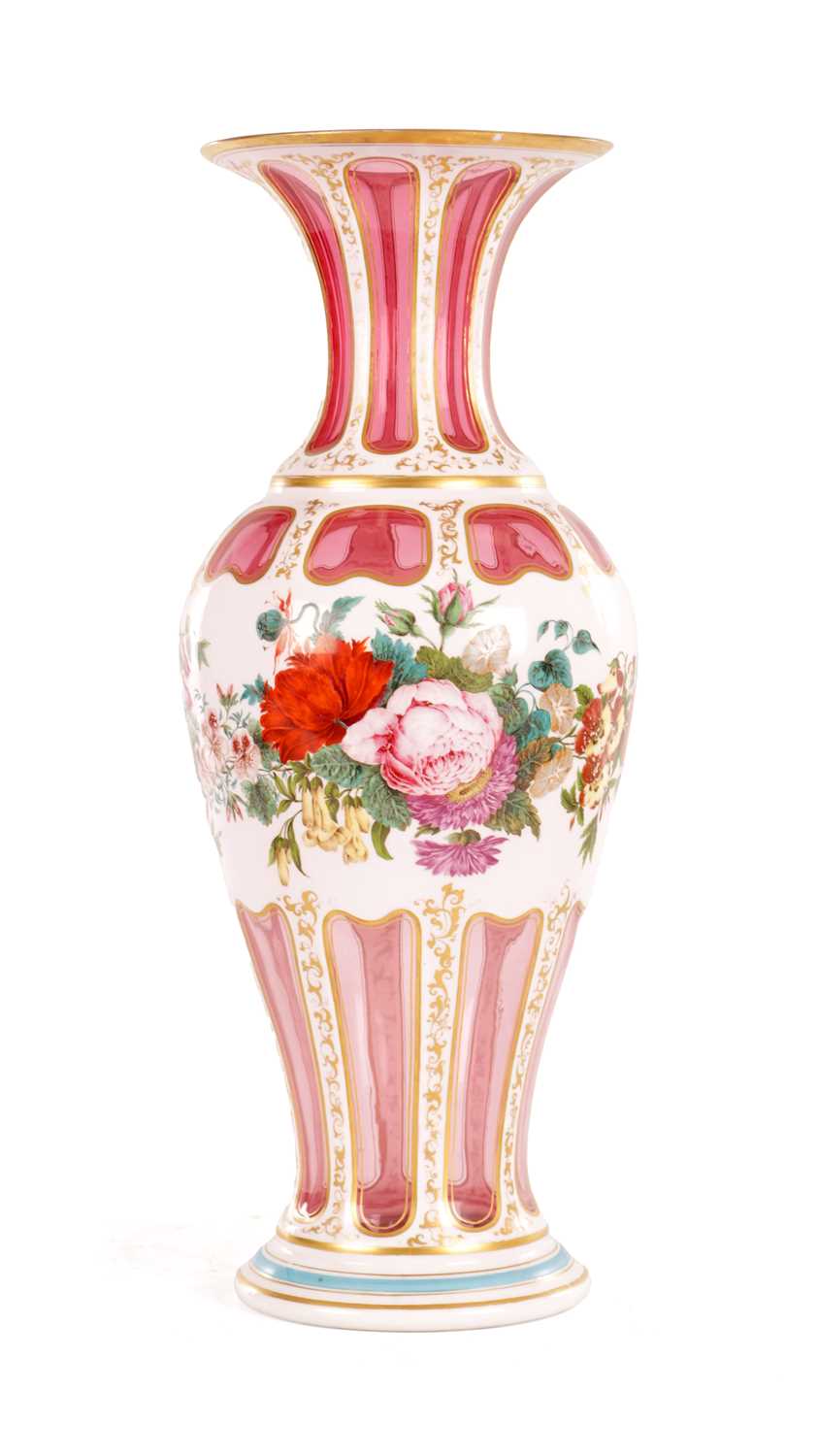 Lot 32 - A LARGE 19TH CENTURY BOHEMIAN CRANBERRY FLASHED AND WHITE OVERLAY OVOID VASE OF LARGE SIZE