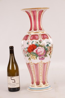Lot 32 - A LARGE 19TH CENTURY BOHEMIAN CRANBERRY FLASHED AND WHITE OVERLAY OVOID VASE OF LARGE SIZE