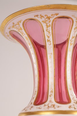 Lot 32 - A LARGE 19TH CENTURY BOHEMIAN CRANBERRY FLASHED AND WHITE OVERLAY OVOID VASE OF LARGE SIZE