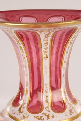 Lot 32 - A LARGE 19TH CENTURY BOHEMIAN CRANBERRY FLASHED AND WHITE OVERLAY OVOID VASE OF LARGE SIZE