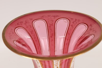 Lot 32 - A LARGE 19TH CENTURY BOHEMIAN CRANBERRY FLASHED AND WHITE OVERLAY OVOID VASE OF LARGE SIZE