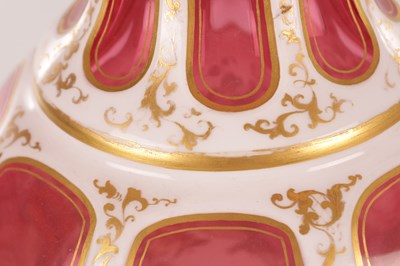 Lot 32 - A LARGE 19TH CENTURY BOHEMIAN CRANBERRY FLASHED AND WHITE OVERLAY OVOID VASE OF LARGE SIZE
