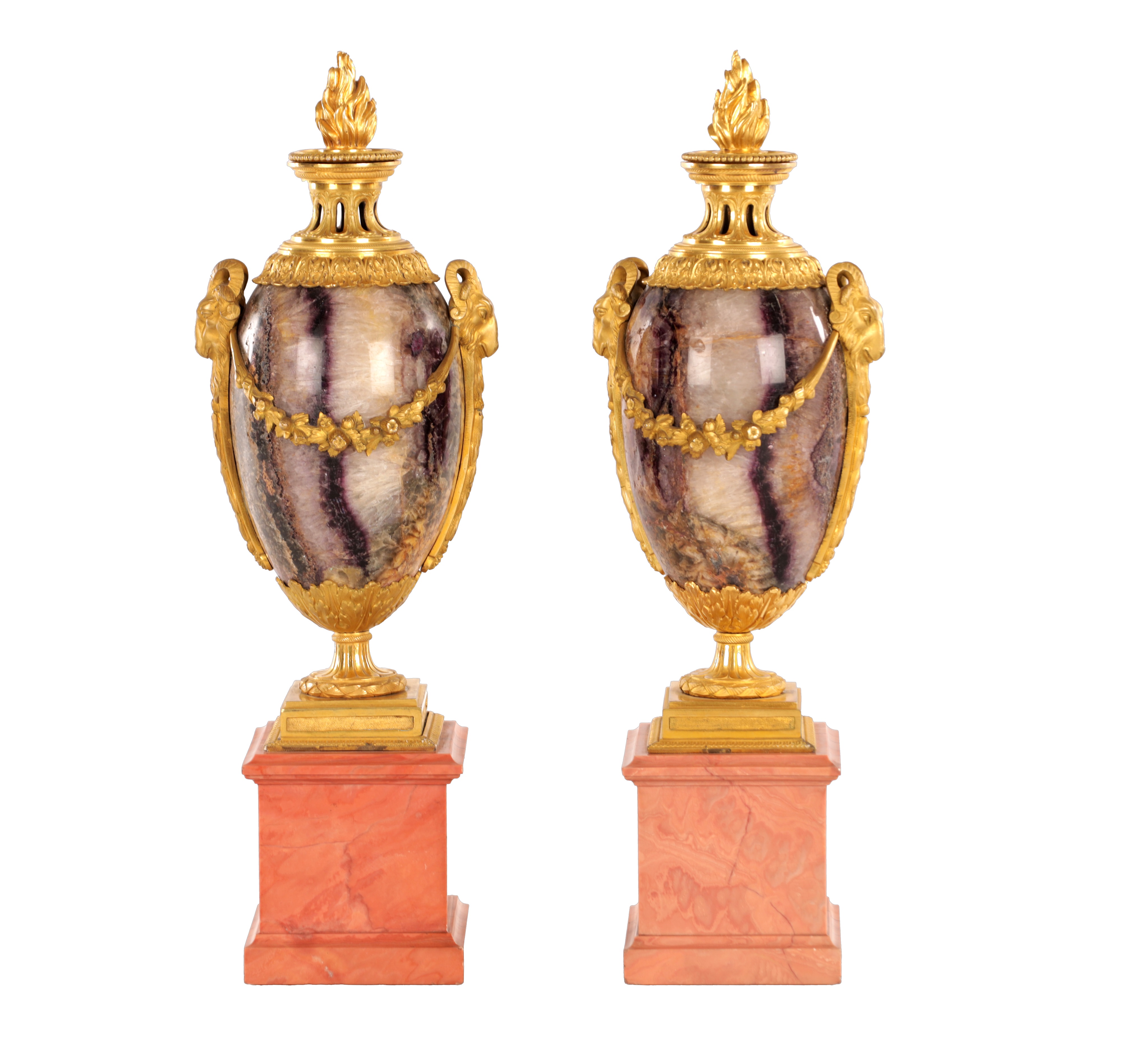 George III ormolu and Blue John mantel urns attributed to Matthew Boulton sold by Hutchinson Scott