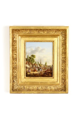 Lot 49 - A FINE 19TH CENTURY PAINTED PORCELAIN PLAQUE IN THE MANNER OF WOUWERMAN