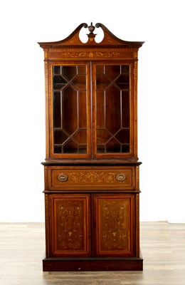 Lot 1262 - AN EDWARDIAN SHERATON STYLE INLAID MAHOGANY SECRETAIRE BOOKCASE