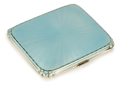 Lot 557 - A GEORGE VI SILVER AND GUILLOCHE ENAMEL LADIES CIGARETTE CASE