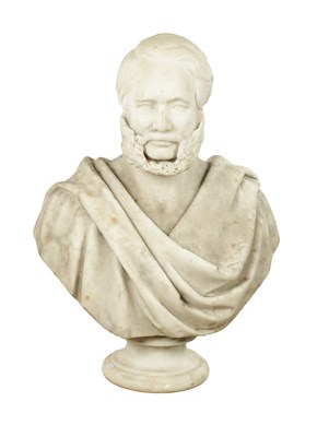 Lot 829 - A 19TH CENTURY CARVED CARRARA MARBLE BUST OF GENTLEMAN