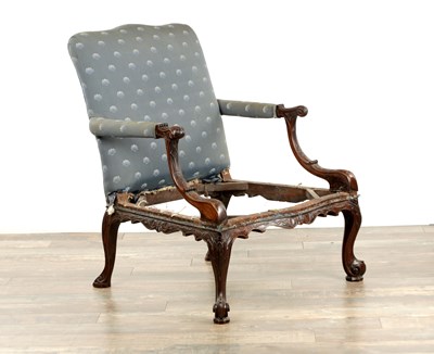 Lot 1196 - A GEORGE III MAHOGANY GAINSBOROUGH CHAIR OF SMALL PROPORTIONS