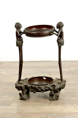 Lot 141 - AN UNUSUAL JAPANESE MEIJI PERIOD BRONZE STICK STAND / JARDINIERE STAND