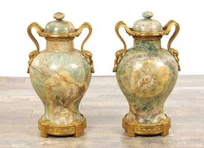 Lot 877 - A LARGE AND IMPRESSIVE PAIR OF 19TH CENTURY FLORITE AND ORMOLU MOUNTED VASES