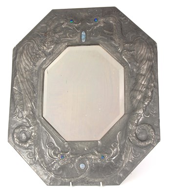 Lot 892 - AN ARTS AND CRAFTS PEWTER OCTAGONAL HANGING MIRROR