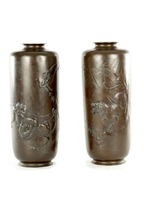 Lot 246 - A LARGE PAIR OF JAPANESE MEIJI PERIOD BRONZE VASES BY MIAYO