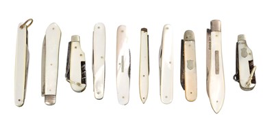 Lot 675 - A COLLECTION OF TEN MOTHER-OF-PEARL FOLDING KNIVES